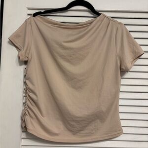 Casual Beige Short Sleeve Top